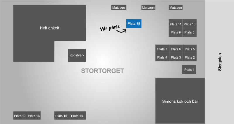 Karta över Ängelholms Näringslivs torgplats på Stortorget